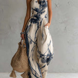 Madeline - Halter Neck Jumpsuit with Ink Print