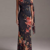 Grace - Black Maxi Pleated Dress with One Shoulder