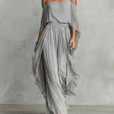 Lena - Grey Chiffon Top and Pants Set