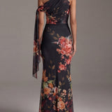 Grace - Black Maxi Pleated Dress with One Shoulder