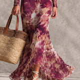 Daisy - Pink Maxi Chiffon Dress with Off-Shoulder Sleeves
