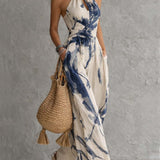 Madeline - Halter Neck Jumpsuit with Ink Print
