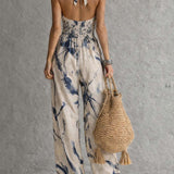 Madeline - Halter Neck Jumpsuit with Ink Print