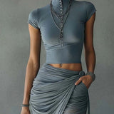 Eleanor - Blue T-Shirt and Draped Mesh Skirt Set