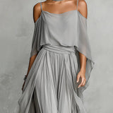 Lena - Grey Chiffon Top and Pants Set
