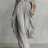 Lena - Grey Chiffon Top and Pants Set