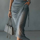 Eleanor - Blue T-Shirt and Draped Mesh Skirt Set
