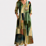 Ingrid olive geometric block maxi dress, view 2