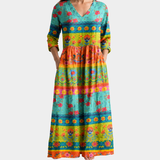 Courtney teal folk print maxi dress, view 2