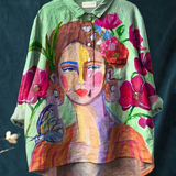 Maeve - Casual Women's Blouse with Portrait in Oil Painting Style