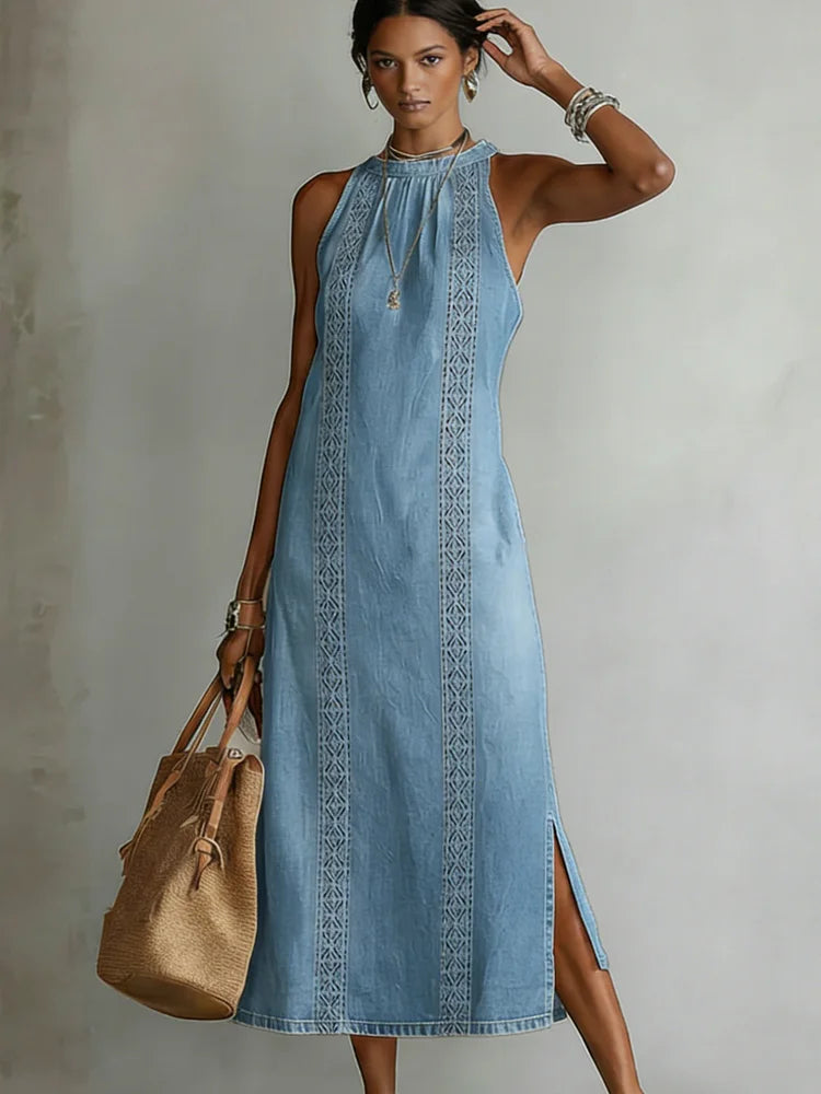 Julia retro lace denim dress