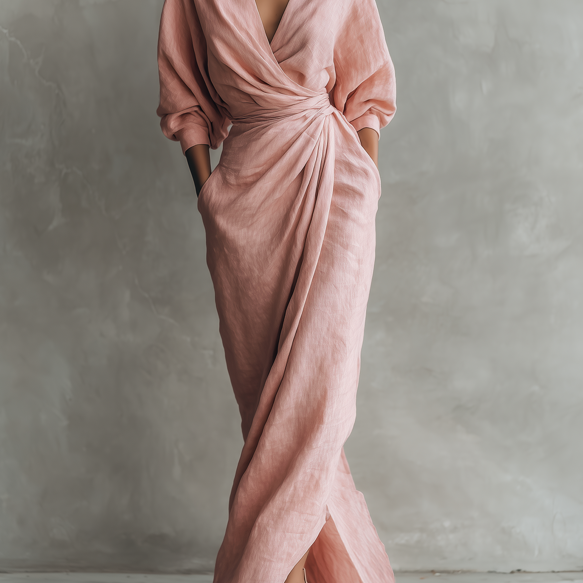 Alessia - Pink Linen Maxi Dress