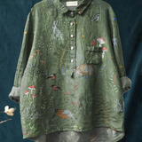 Alice - Casual Women's Blouse with Forest and Animal Motif