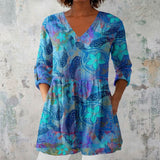 Nancy - Blue Blouse with Mandala Medallions