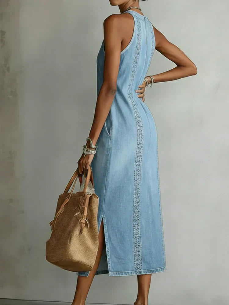 Julia retro lace denim dress