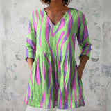 Imogen - Green and Purple Blouse with Brushstroke Stripes
