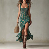 Zoe - Retro Boho Maxi Dress with Flowing Sleeves and Side Slit