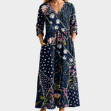 Claudia navy maxi dress with daisies and dots, view 2