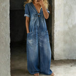 Olga short-sleeve jumpsuit with V-neck, relaxed fit