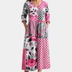 Mollie pink patchwork maxi dress with cottage roses, view 2