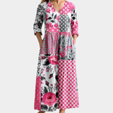 Mollie pink patchwork maxi dress with cottage roses, view 2