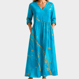Liv turquoise maxi dress with golden branch, view 2