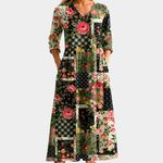 Jocelyn dark patchwork maxi dress with pink roses, view 2
