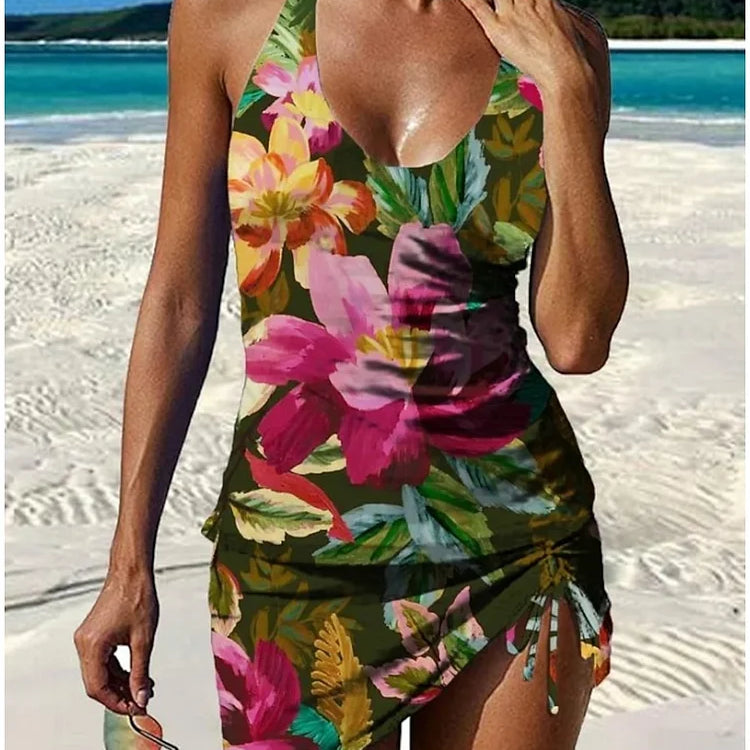 Faith floral graphic tankini with shorts, tummy control