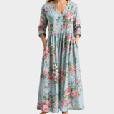 Cherie pale blue maxi dress with pink roses, view 2