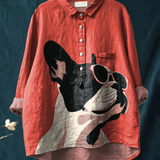 Harper - Casual Blouse with Decorative French Bulldog Motif