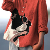 Harper - Casual Blouse with Decorative French Bulldog Motif