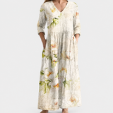 Sybil cream maxi dress with soft blossoms, view 2