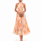 Aurora - Halter Neck Dress with Watercolour Print