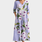 Jenna lilac maxi dress with white blossoms, view 2