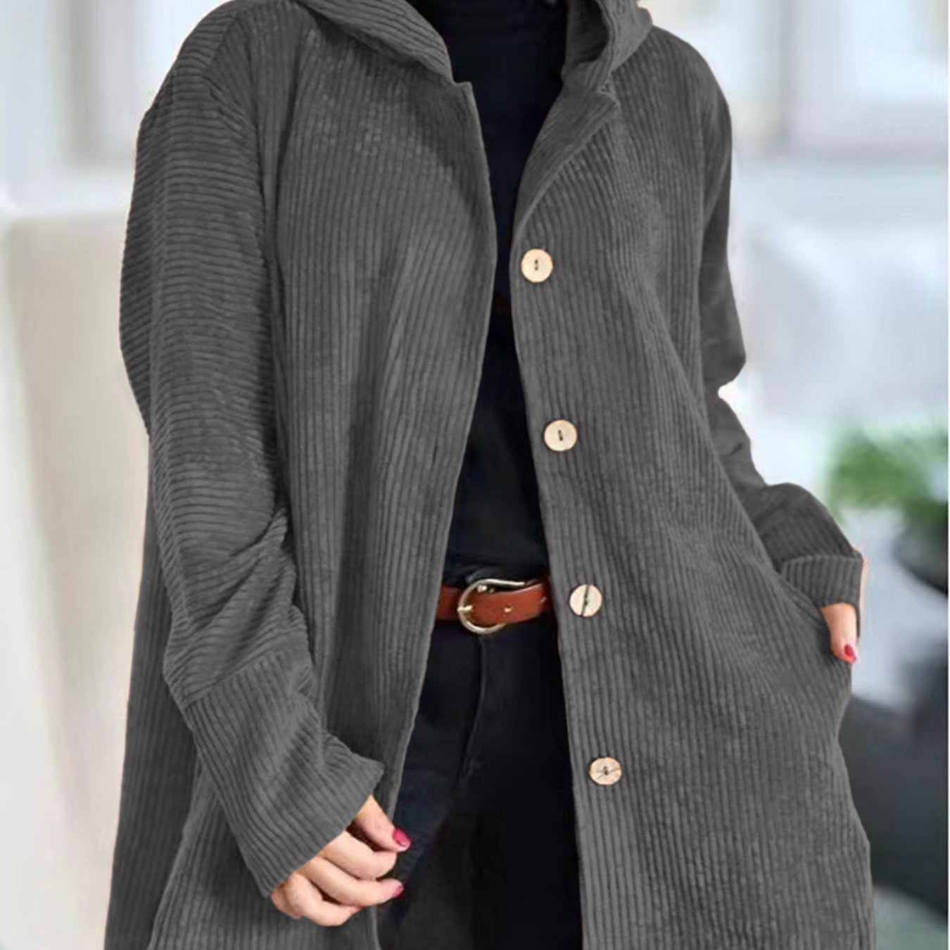 Cordia - Corduroy Hooded Cardigan