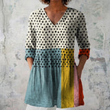 Katherine - Colour Block Blouse with Polka Dots