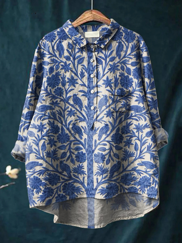 Aria - Casual Women's Blouse in Vintage Style with Indian Floral Print