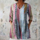 Harriet - Pastel Blouse with Striped Patchwork