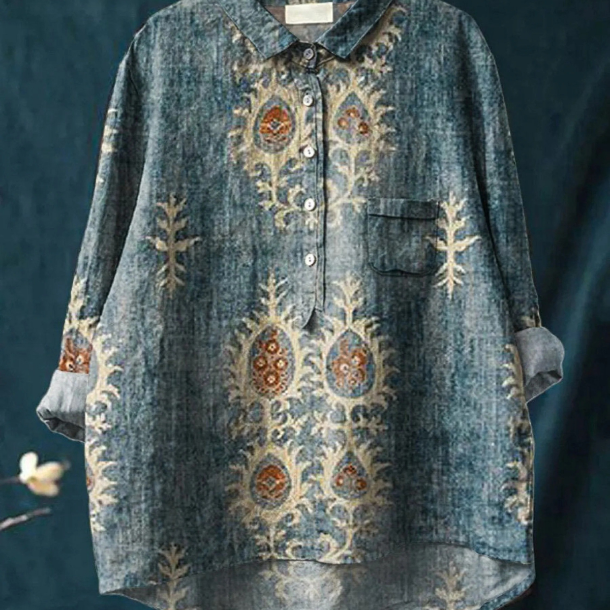 Etta - Casual Women's Blouse with Ethnic Vintage Floral Print
