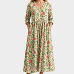 Joanna cream maxi dress with fine green florals, view 2
