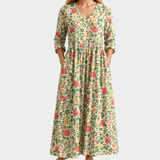 Joanna cream maxi dress with fine green florals, view 2