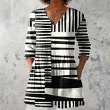 Bridget - Black and White Blouse with Striped Patchwork