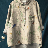 Lily - Casual Women's Blouse with Branch and Robin Print
