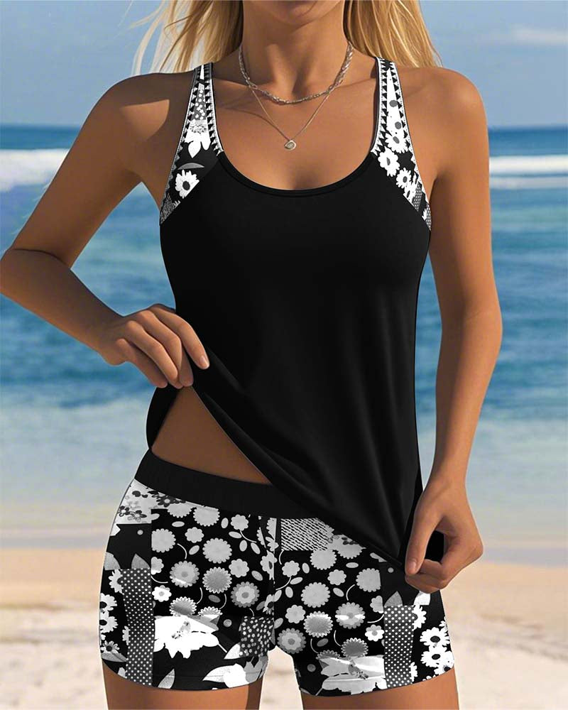Susan swimsuit tank top with printed boxer set