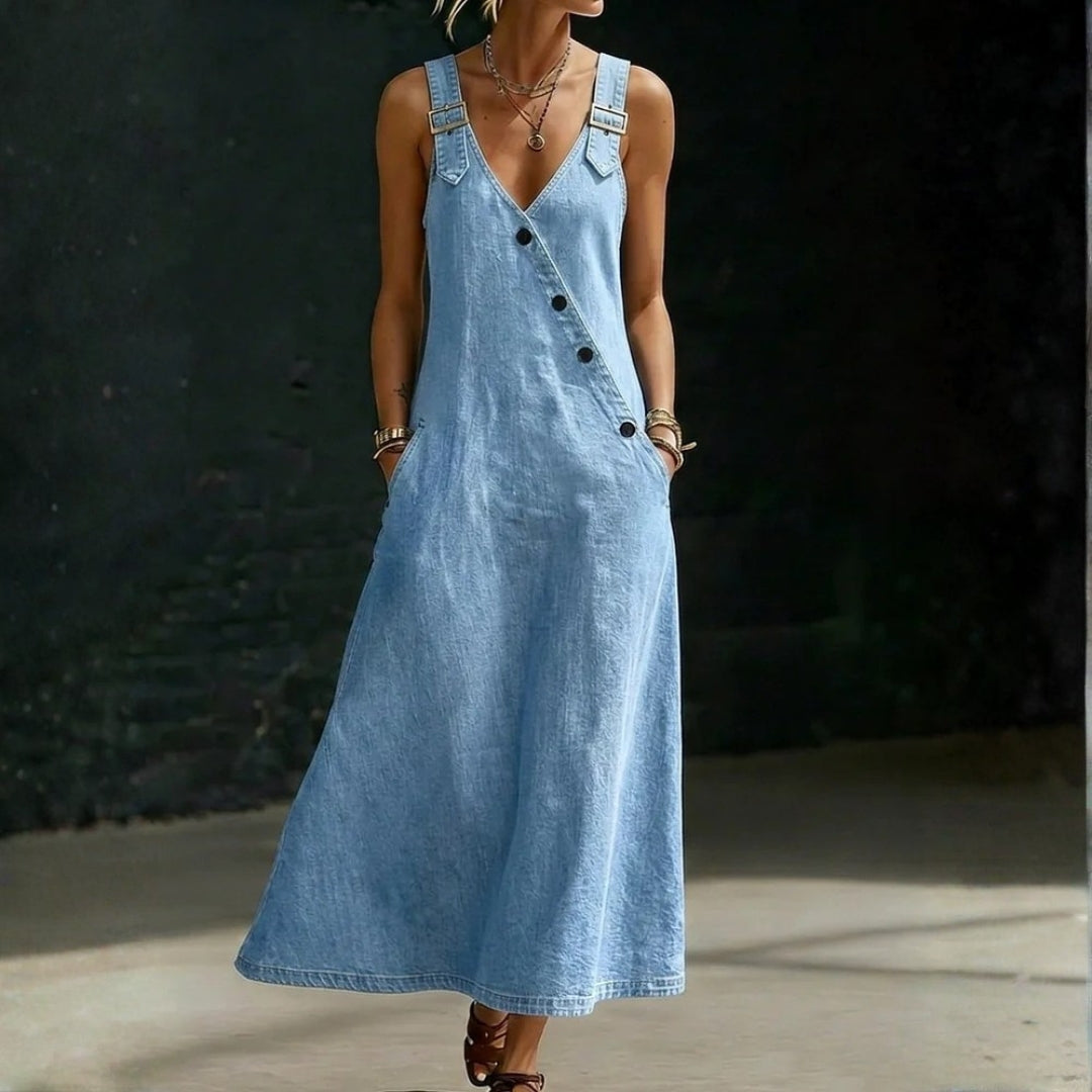 Vera long denim button-down dress for women