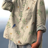 Lily - Casual Women's Blouse with Branch and Robin Print