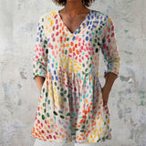 Olivia - White Blouse with Confetti Dot Print