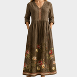 Deb brown maxi dress with floral border, view 2