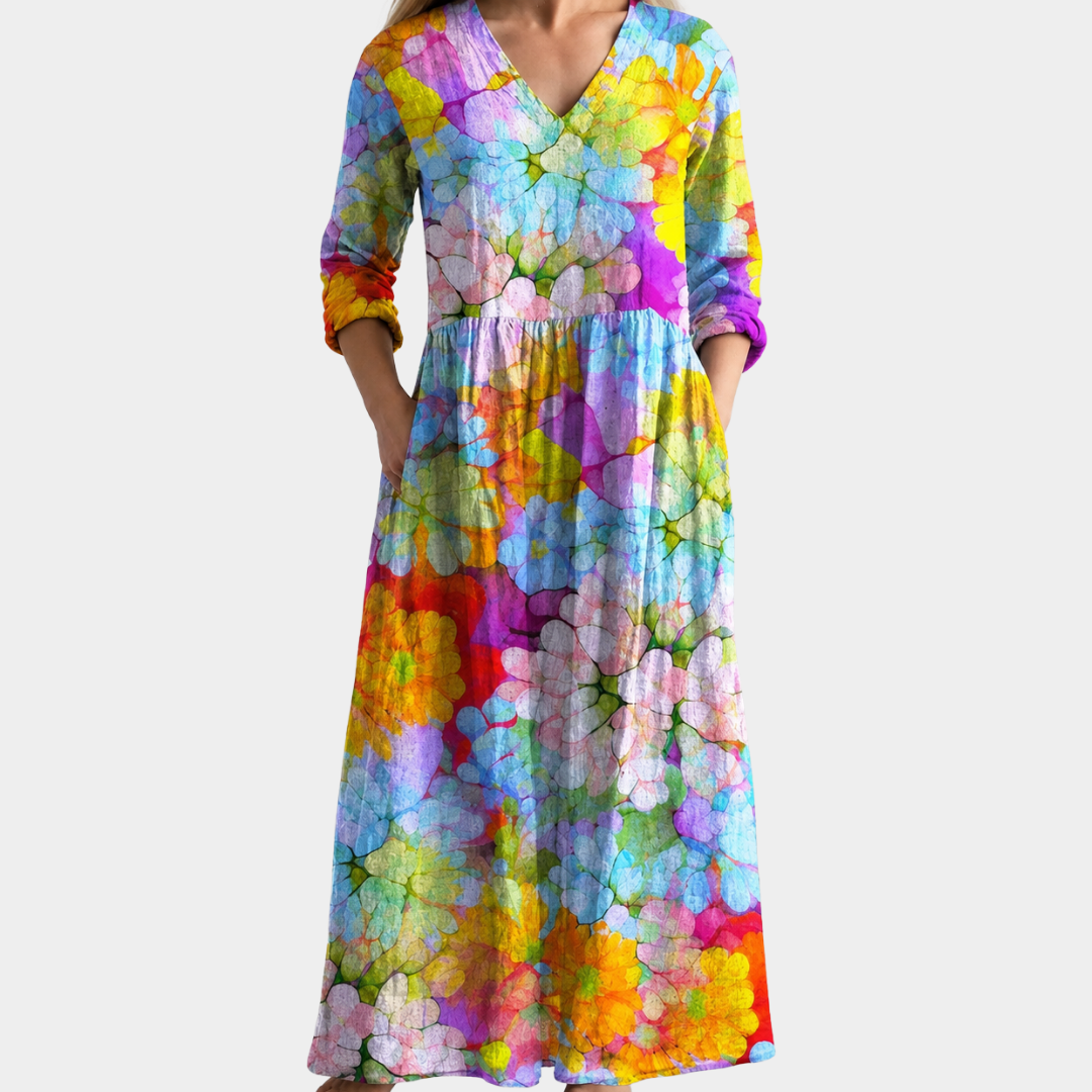 Kelsey bright watercolour garden print maxi dress, view 2
