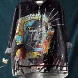 Ruby - Casual Blouse with Abstract Vintage Art Print